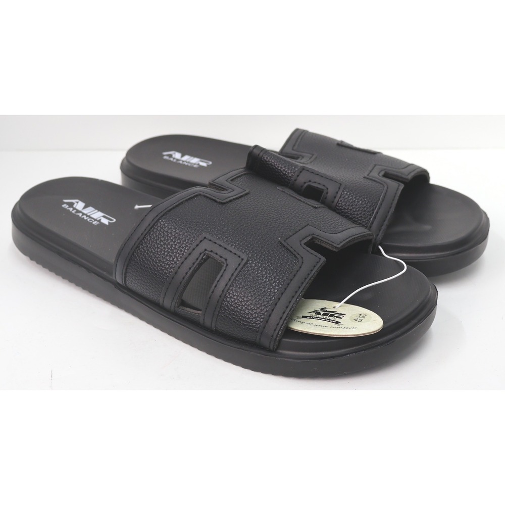 Air Balance Slide Sandals Mens Size 12 Black New ABS7093M Cut Out Strap